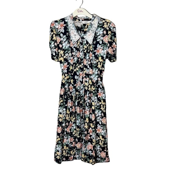 Karin Stevens Petites Vintage 80’s Floral Lace Embellished Midi Dress Size 12 - Picture 6 of 16